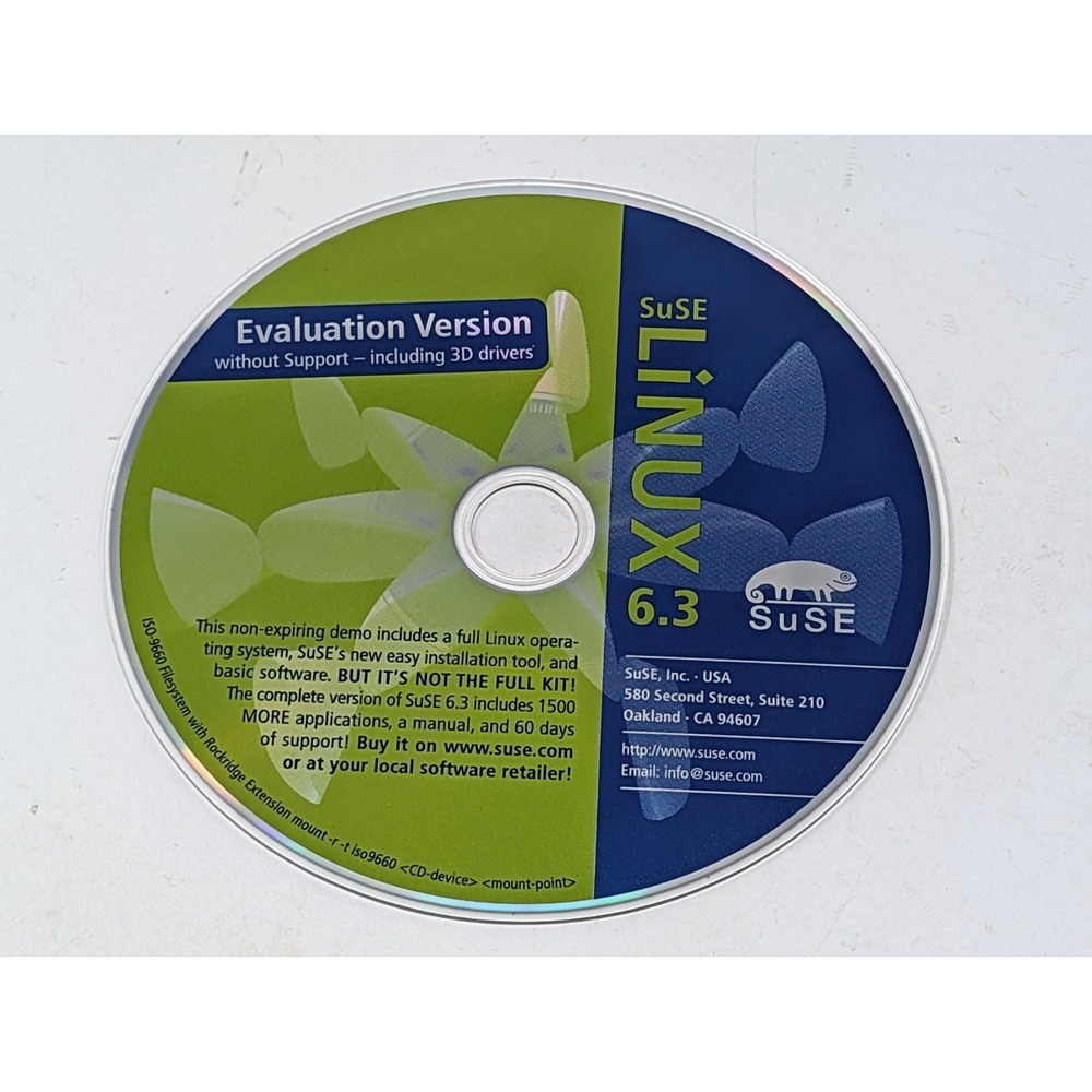 SuSE Linux 6.3 Operating System Evaluation Version Demo CD-ROM Vintage